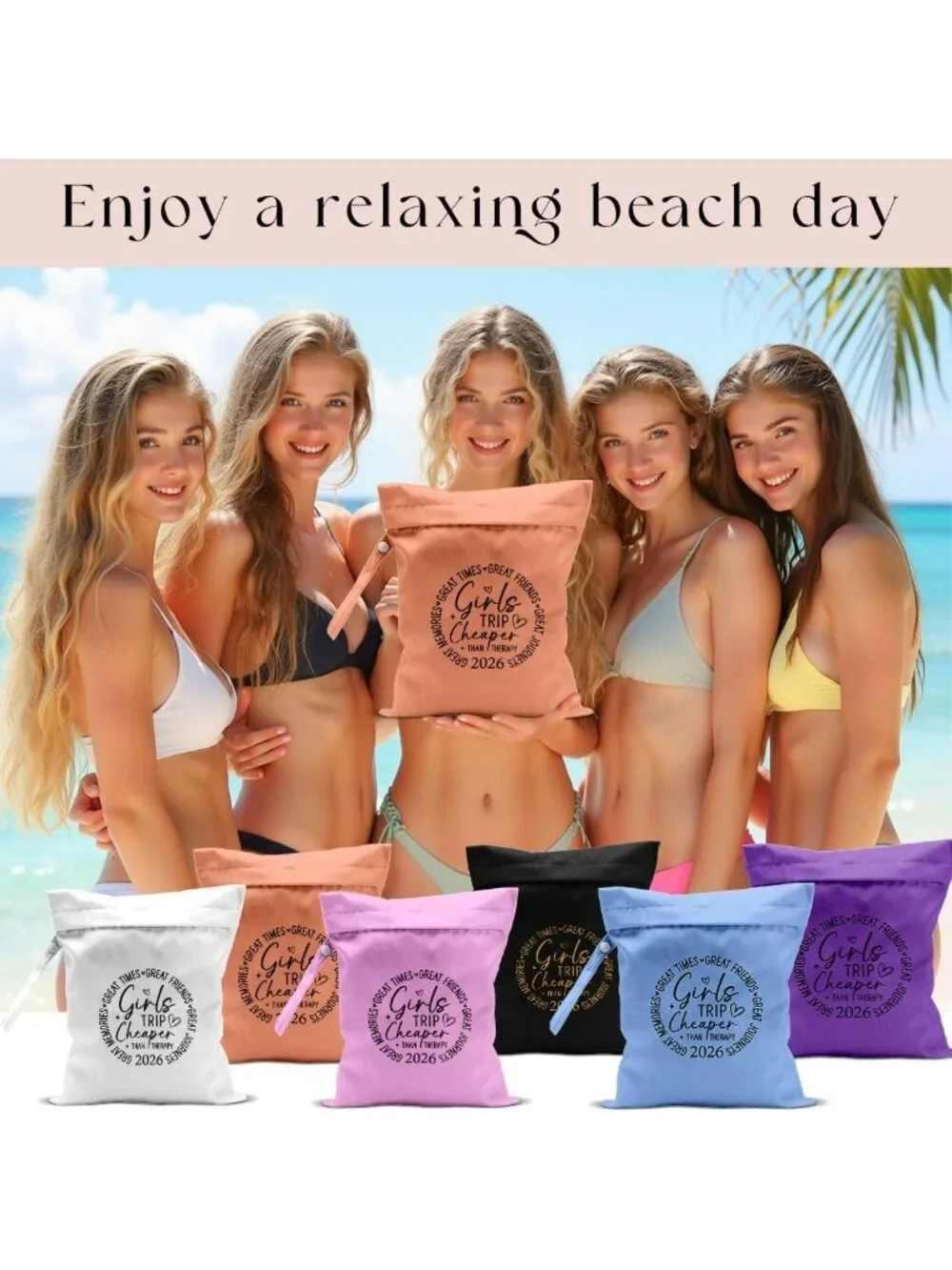 6Pcs Girls Trip Gifts Wet Dry Bags - Beach, Sunscreen & Toiletry Travel